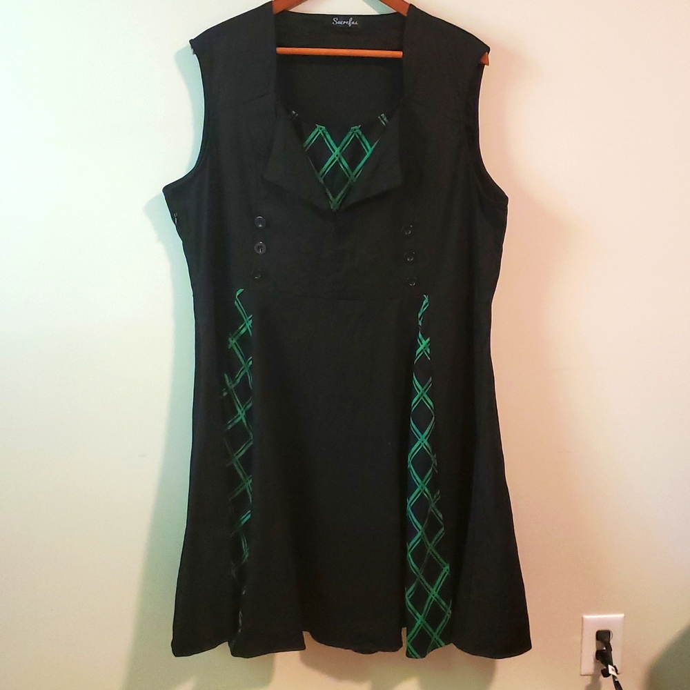 Sucrefas Retro 50s Pinup Green Plaid Plus Sized Swing Punk Dress 18/20 XXL